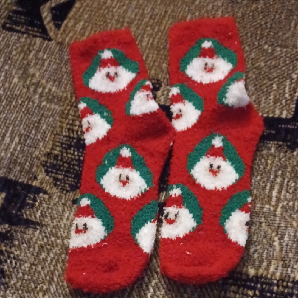 4/$40 New Festive Red Santa Fleece Socks - Adult Size